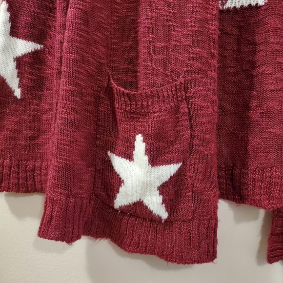 Charming Charlie - Maroon Star Knit Open Front Cardigan - Size M - Picture 5 of 8